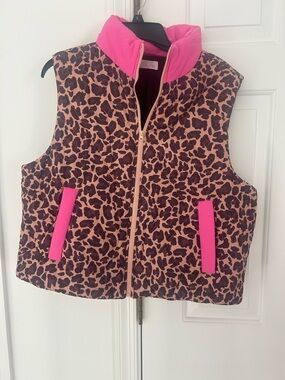 Pink Lily Leopard Print Puffer Vest with Hot Pink Trim